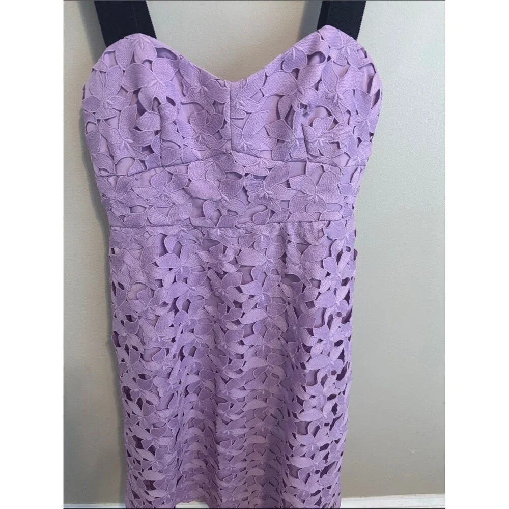 J. Crew Lilac Lace Midi Dress with Black Straps size 8